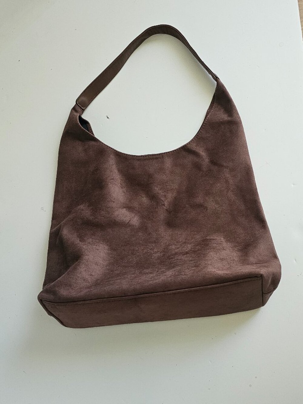 Women's Shoulder One Large Compartment Brown Suede Bag NEW